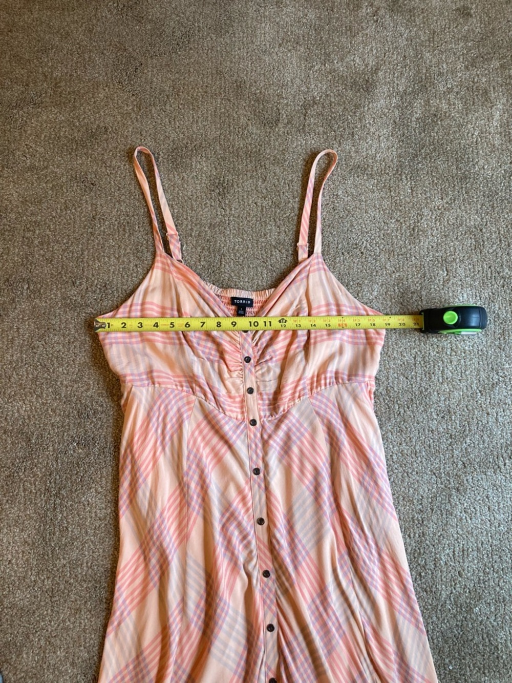 torrid Peach Plaid Challis Button-Front Midi Dress Size 1X Sleeveless - Picture 14 of 16